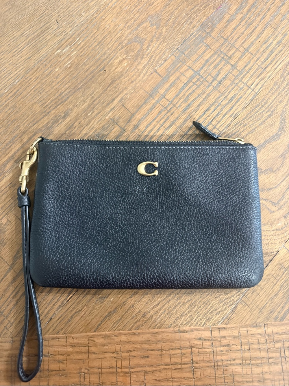 Coach Black Pebbled Leather Wristlet Pouch